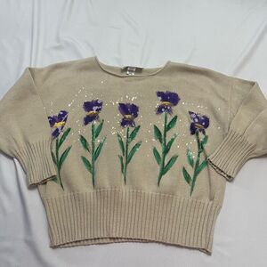 Victoria Hand Painted Floral Sweater Size Medium